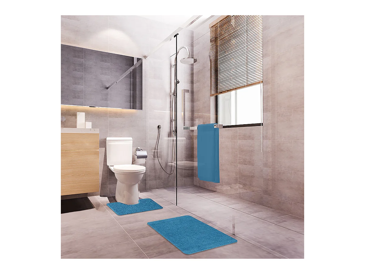 Lot de 2 tapis de bain polyester 50x80cm + contour pacifique