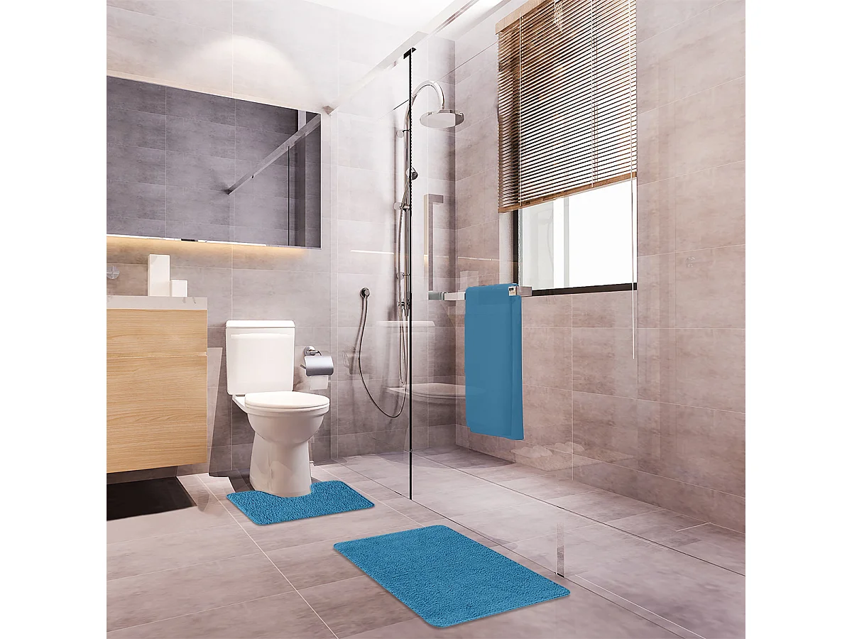 Lot de 2 tapis de bain polyester 50x80cm + contour pacifique