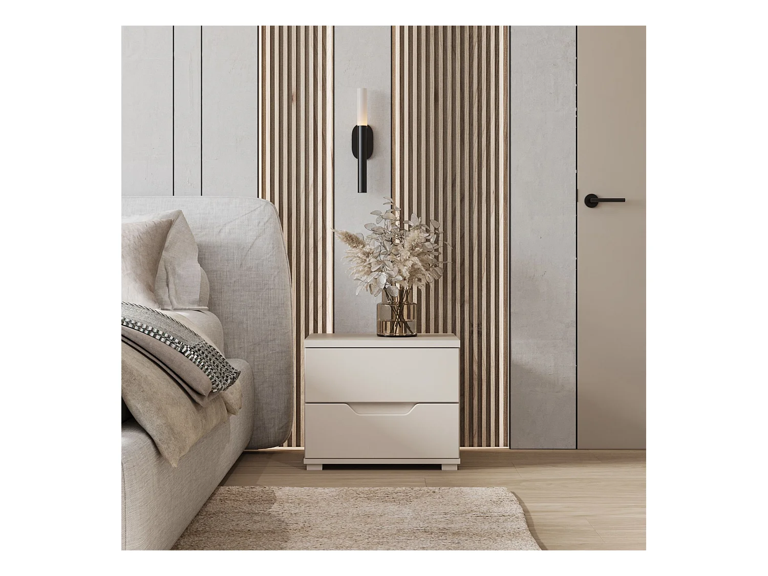 Selsey Valles – Nachttisch mit zwei Schubladen – 50 cm – Kaschmirgrau