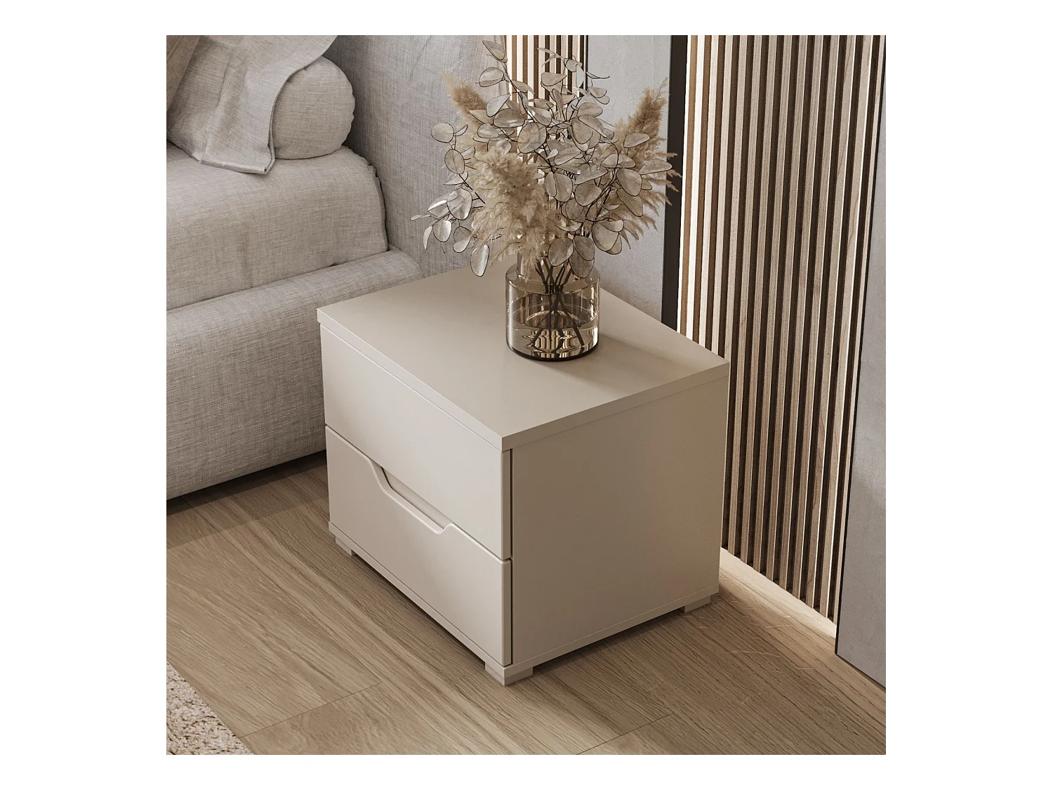 Selsey Valles – Nachttisch mit zwei Schubladen – 50 cm – Kaschmirgrau