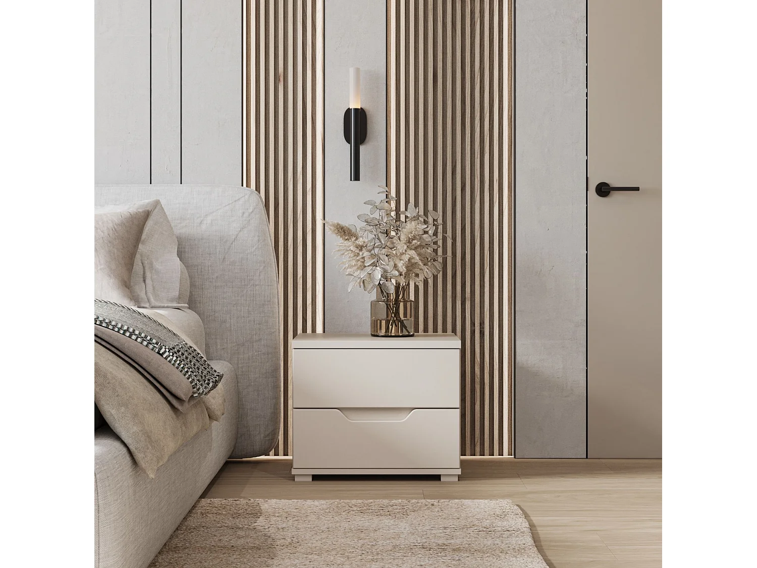 Table de chevet avec deux tiroirs - 50 cm - gris cachemire - VALLES