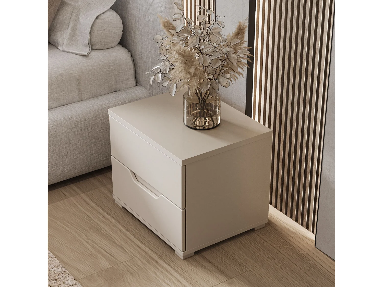 Table de chevet avec deux tiroirs - 50 cm - gris cachemire - VALLES