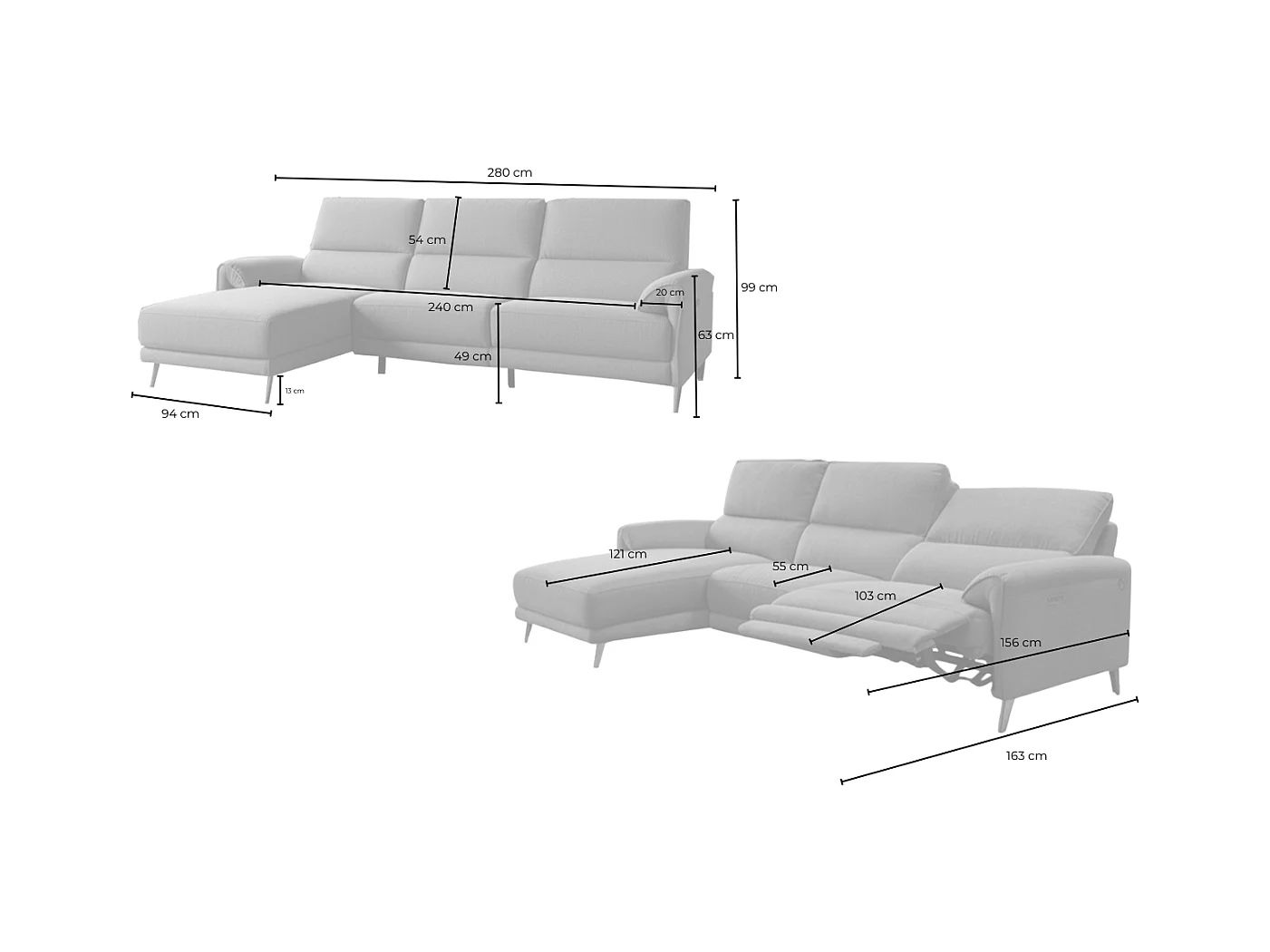 Sofá esquinero - antracita tejido plano - ADRIANA