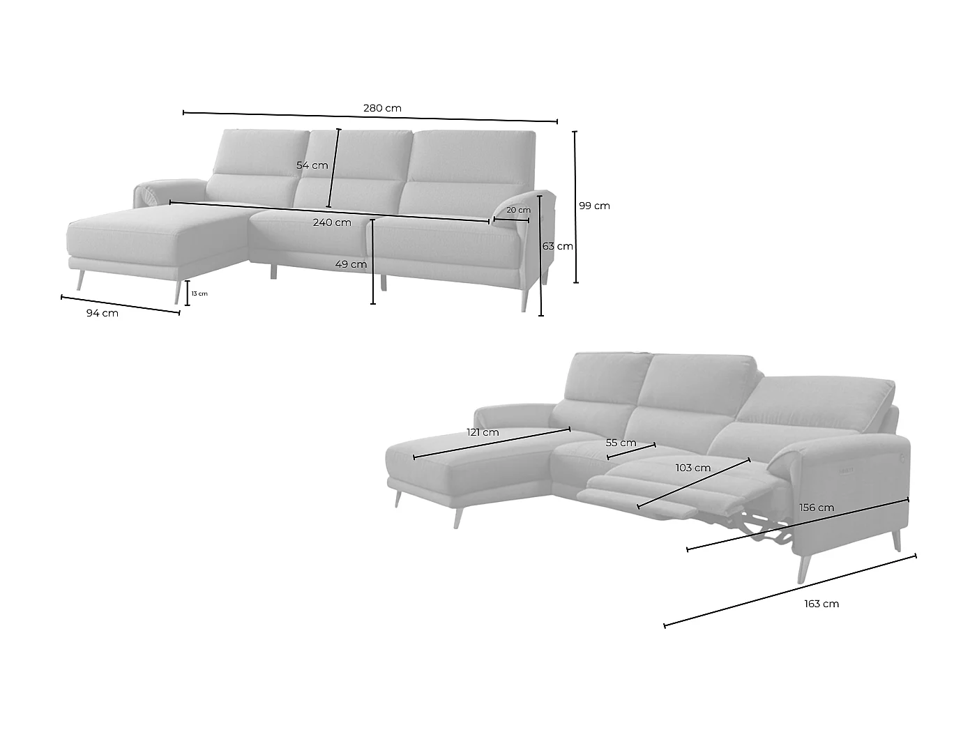 Sofá esquinero - antracita tejido plano - ADRIANA