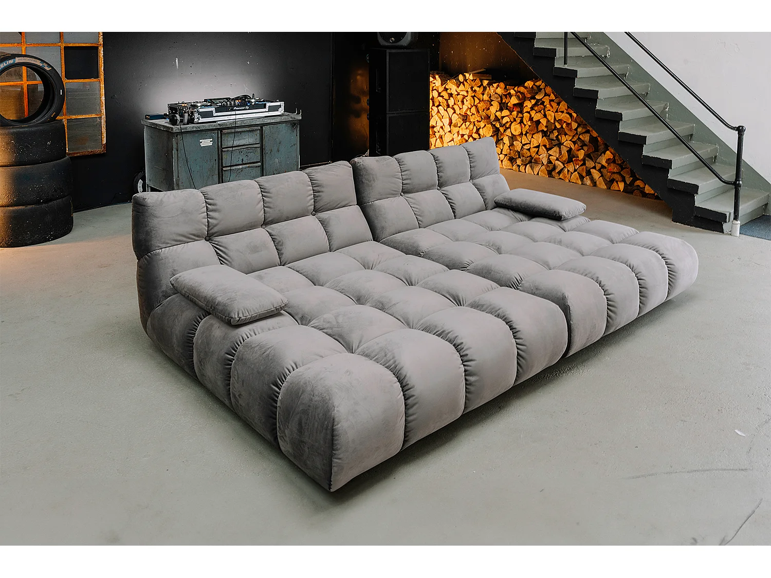 Grote bank - Steengrijs Fluweel - VIVIEN