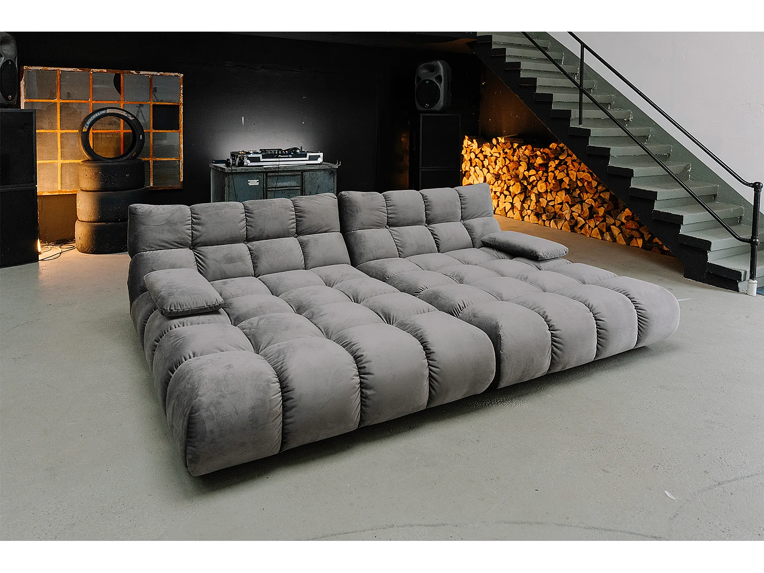 Sofá extra ancho - gris piedra terciopelo - VIVIEN