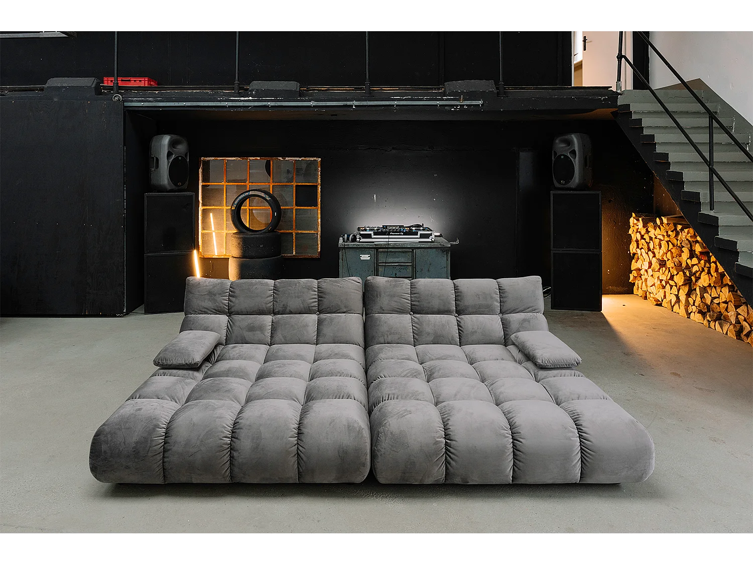 Sofá extra ancho - gris piedra terciopelo - VIVIEN