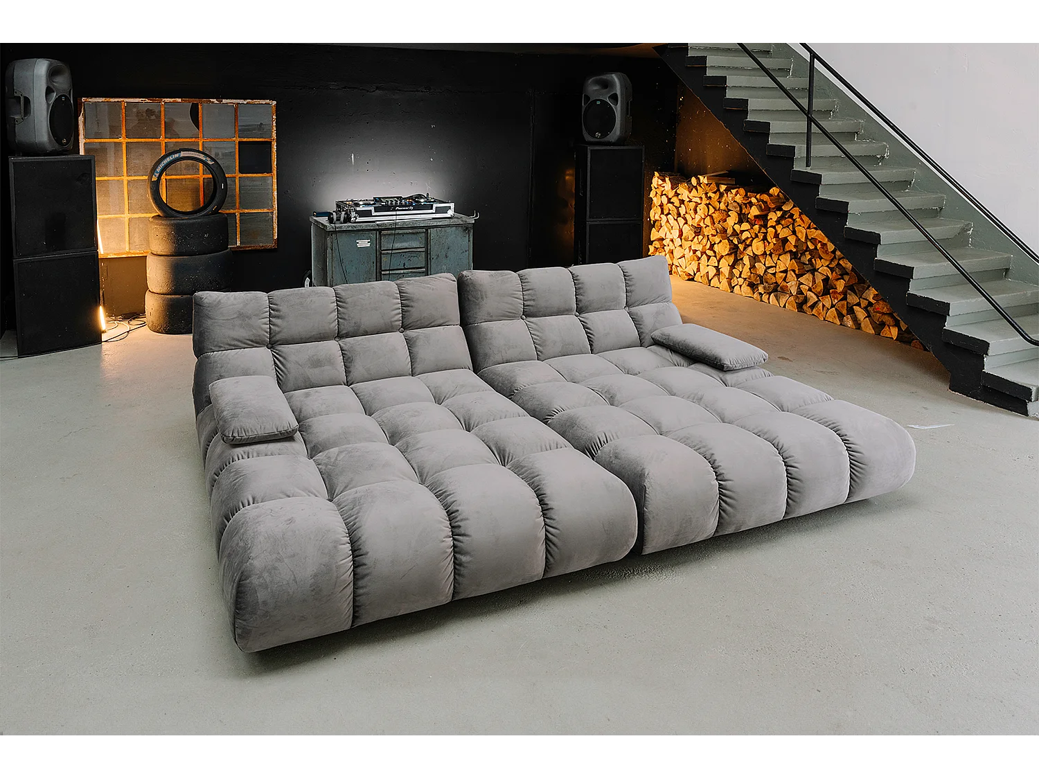 Sofá extra ancho - gris piedra terciopelo - VIVIEN