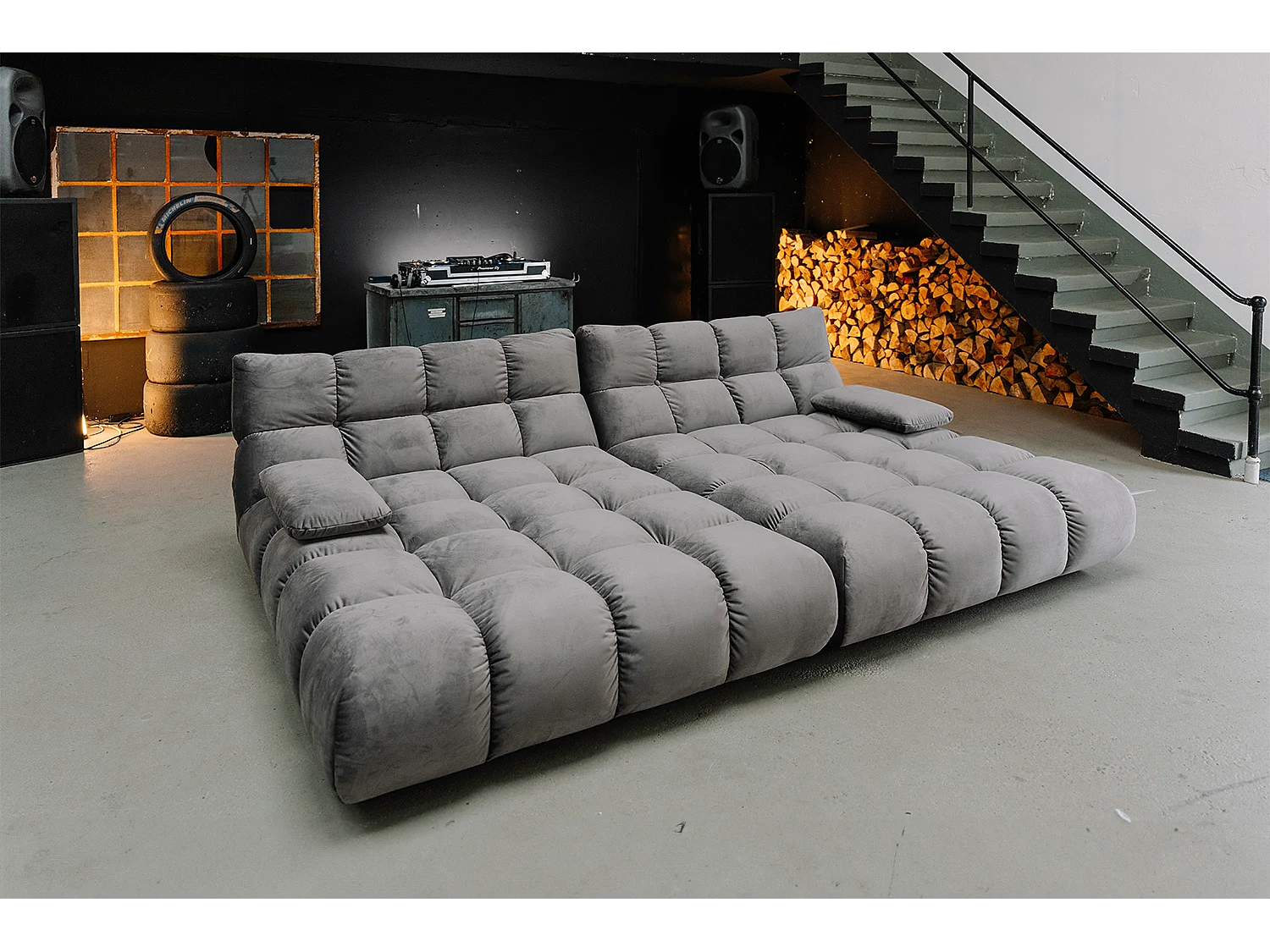 Sofá extra ancho - gris piedra terciopelo - VIVIEN