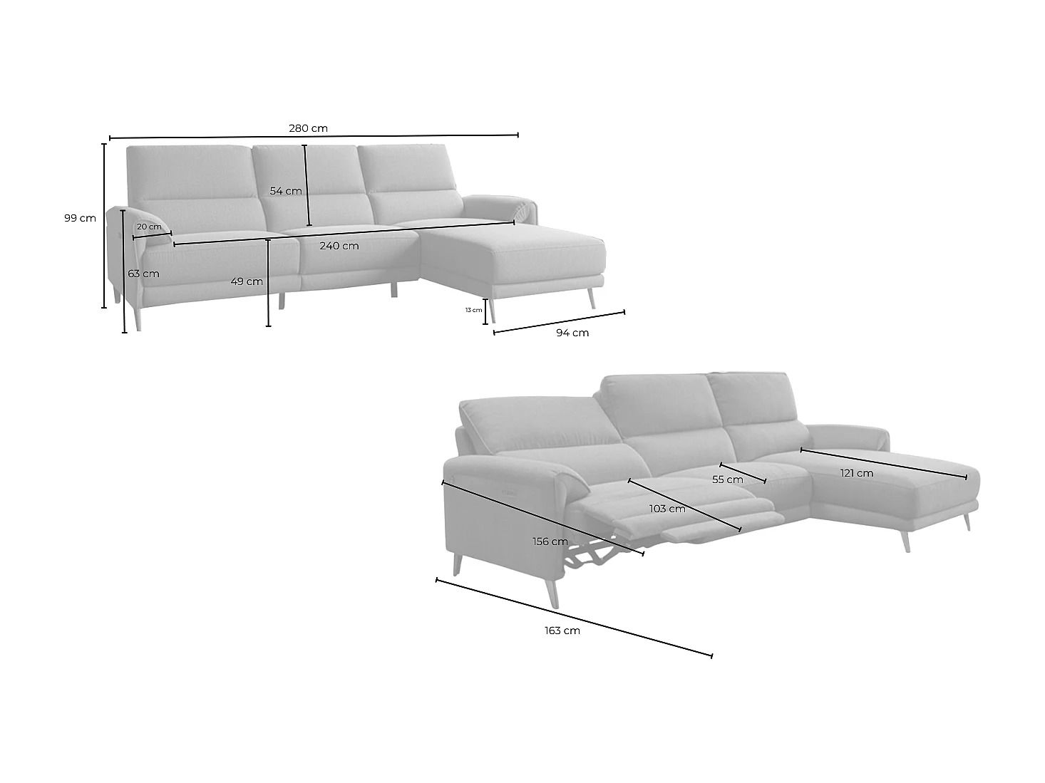 Ecksofa - Anthrazit Flachgewebe - ADRIANA