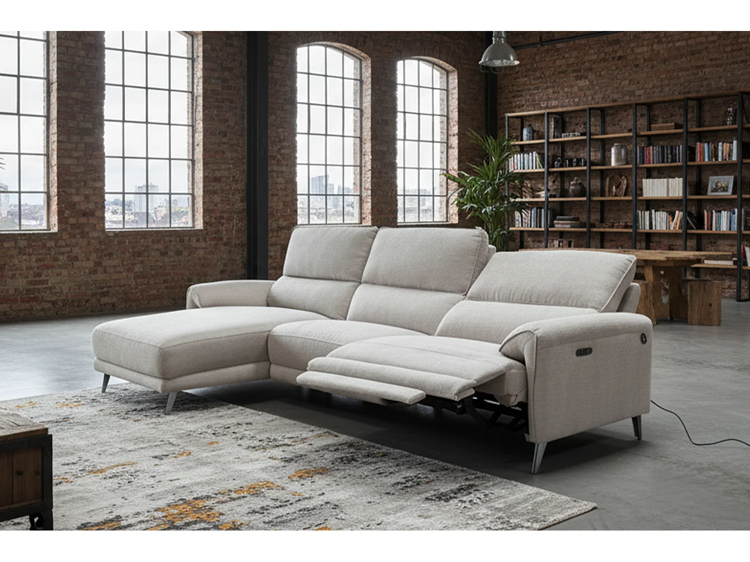 Ecksofa - Hellgrau Flachgewebe - ADRIANA