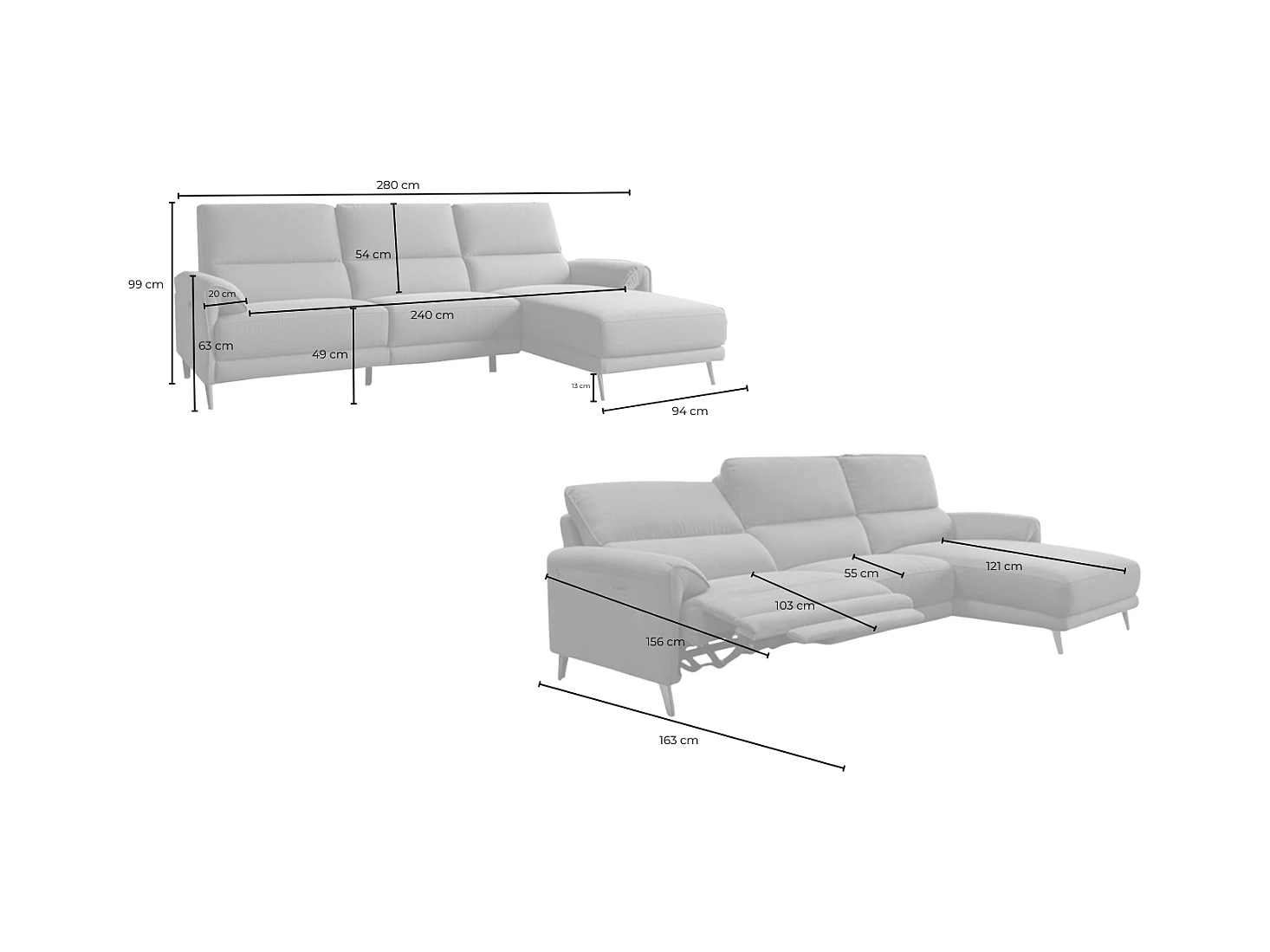 Sofá esquinero - gris claro tejido plano - ADRIANA
