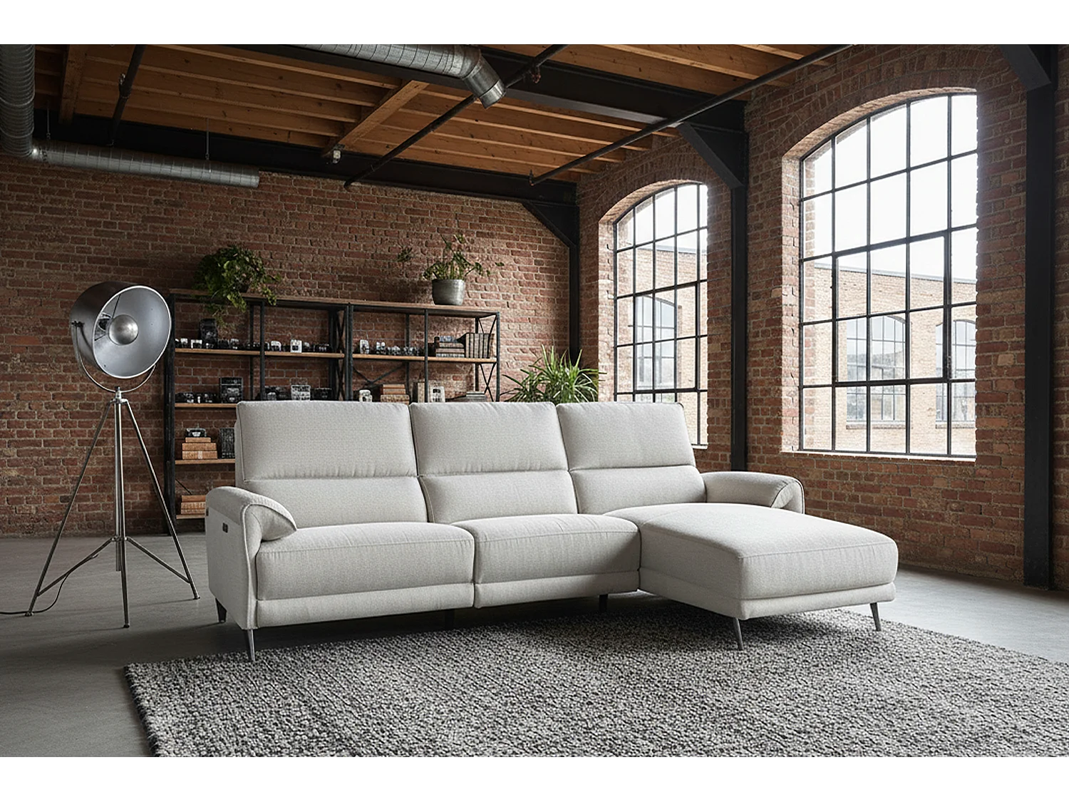 Canapé d'angle - gris clair tissage plat - ADRIANA