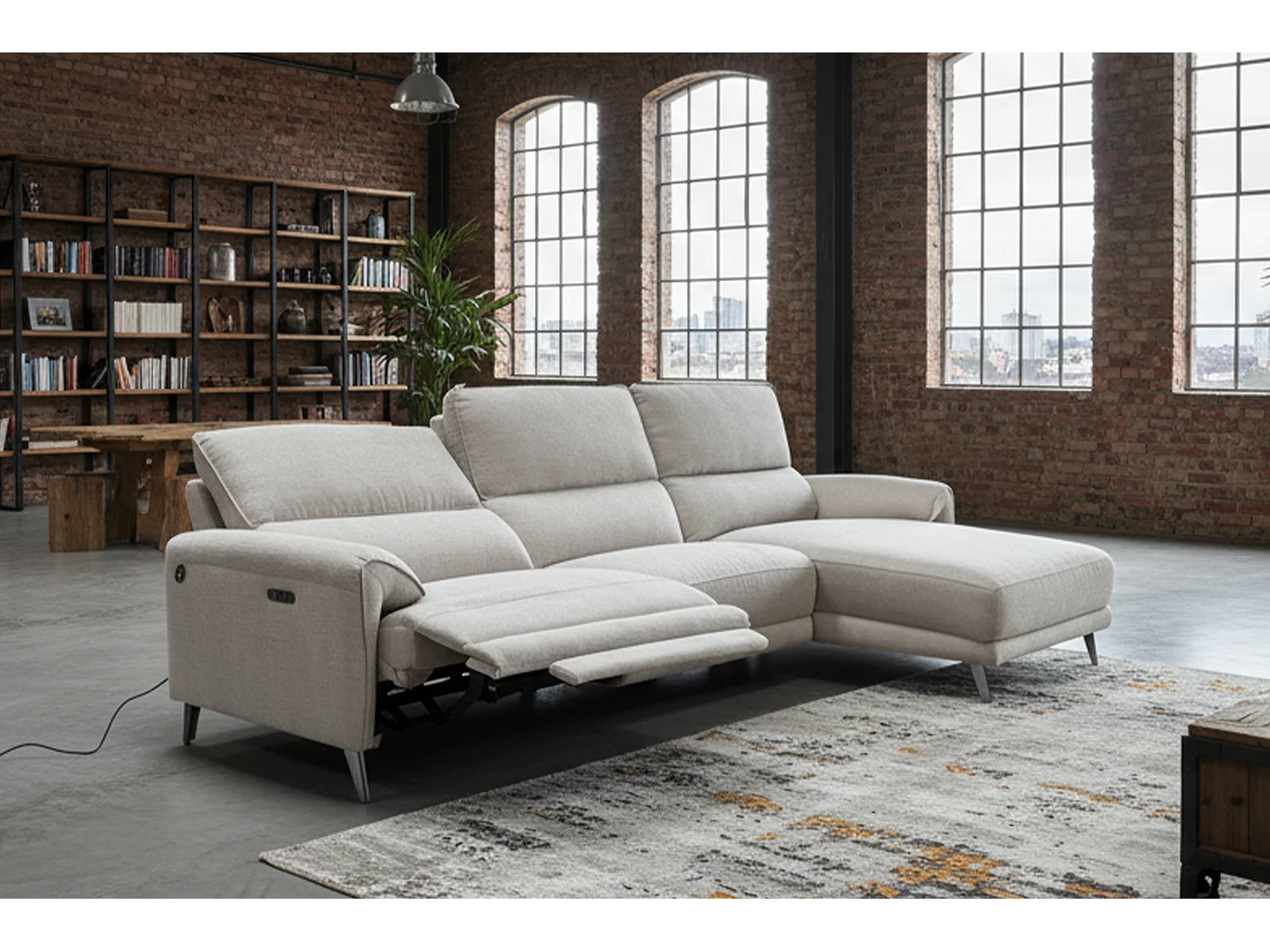 Canapé d'angle - gris clair tissage plat - ADRIANA