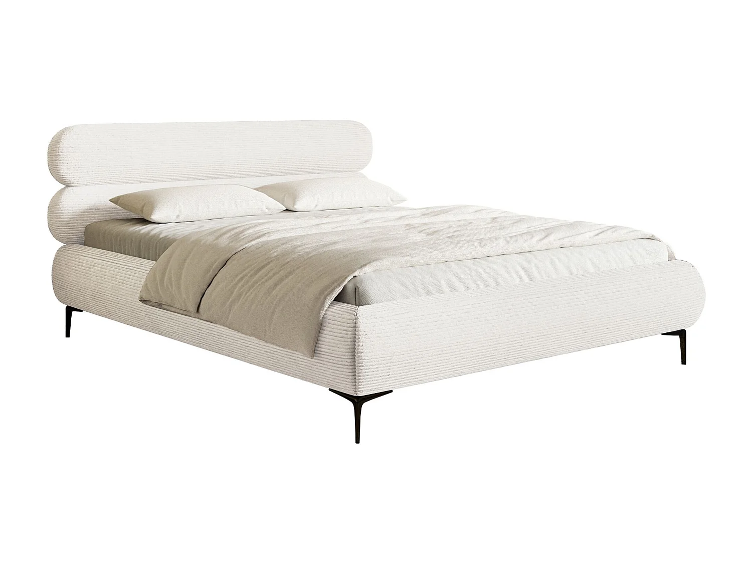 Lit tapissé 180x200 – sans rangement – velours côtelé – crème – ROULE CORD