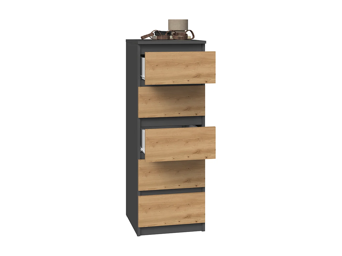 Komoda Malwa W5 | Antracyt/Dąb Artisan | 40x45x111 cm | Komoda z  5 Szufladami