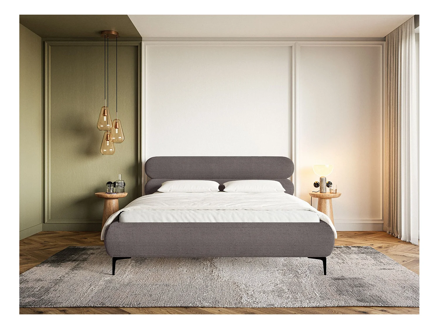 Lit tapissé 180x200 – sans rangement – velours côtelé – brun – ROULE CORD