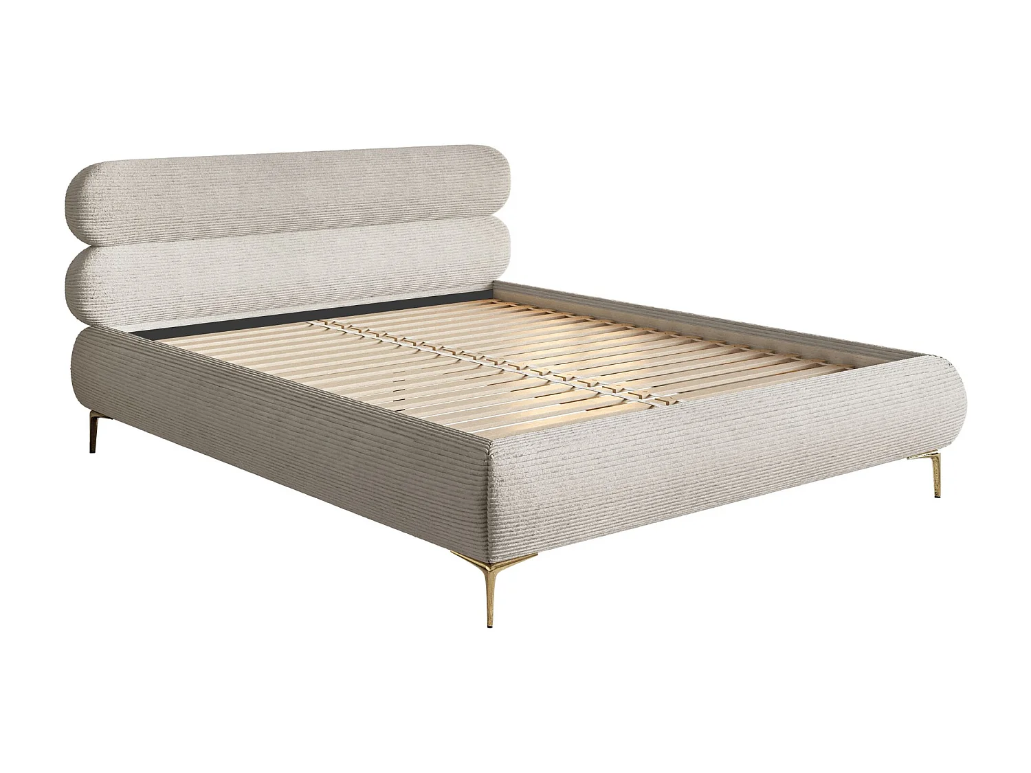 Polsterbett 140x200 mit Cordstoff – goldfarbenen Füßen – Greige – ROULE CORD