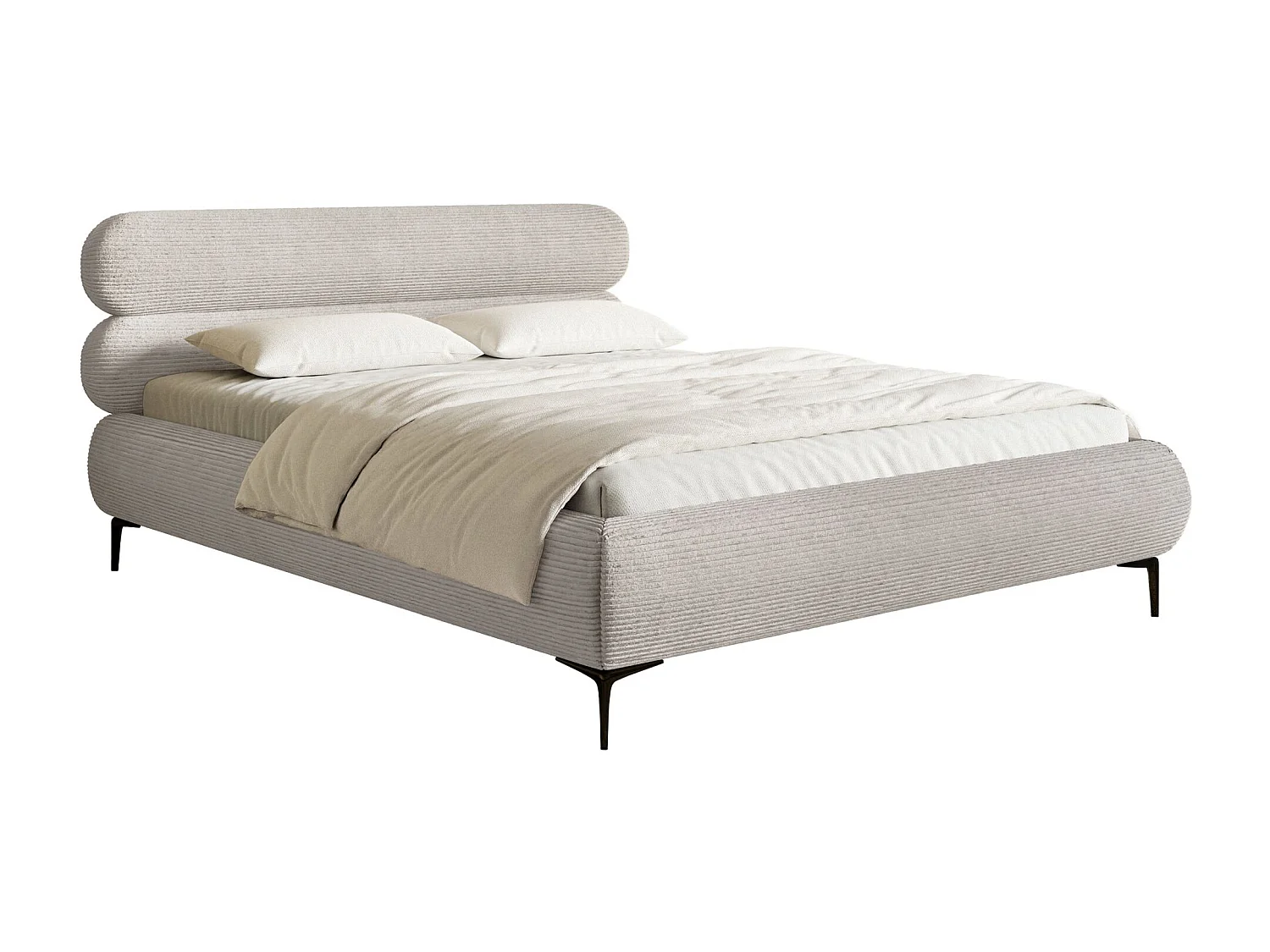 Polsterbett 140x200 mit Cordstoff – goldfarbenen Füßen – Greige – ROULE CORD