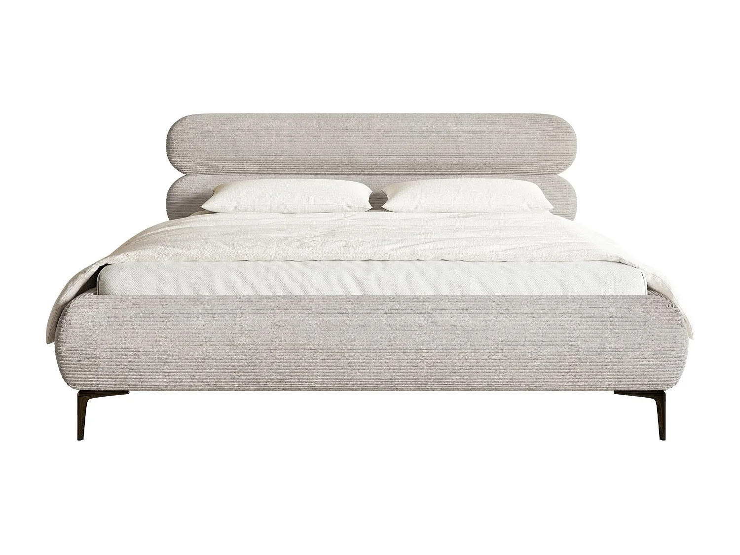 Polsterbett 140x200 mit Cordstoff – goldfarbenen Füßen – Greige – ROULE CORD