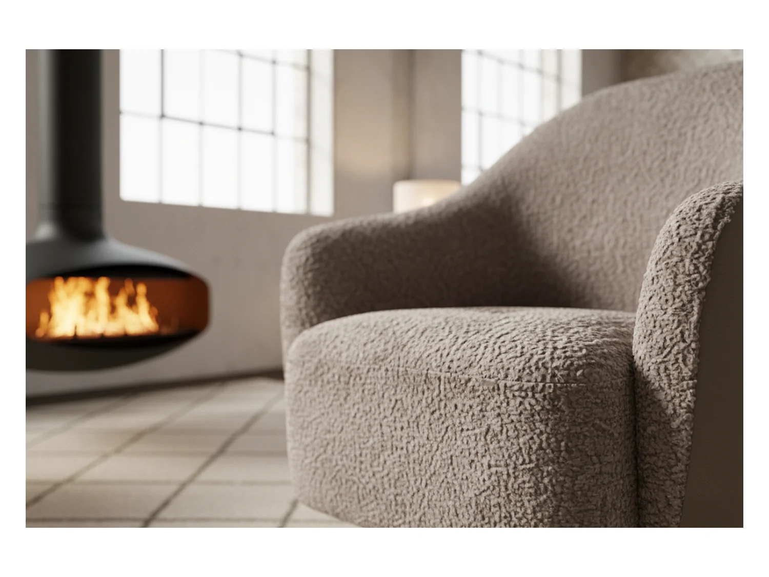 Drehsessel - Taupe Kunstleder, Bouclé - BRITTO