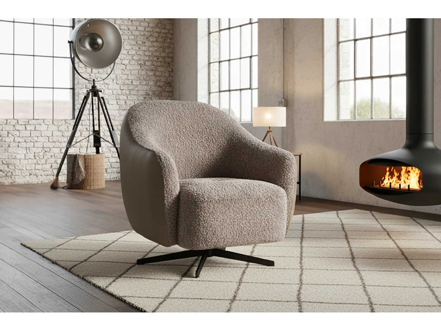 Draaibare fauteuil - Taupe Imitatieleer, bouclé - BRITTO