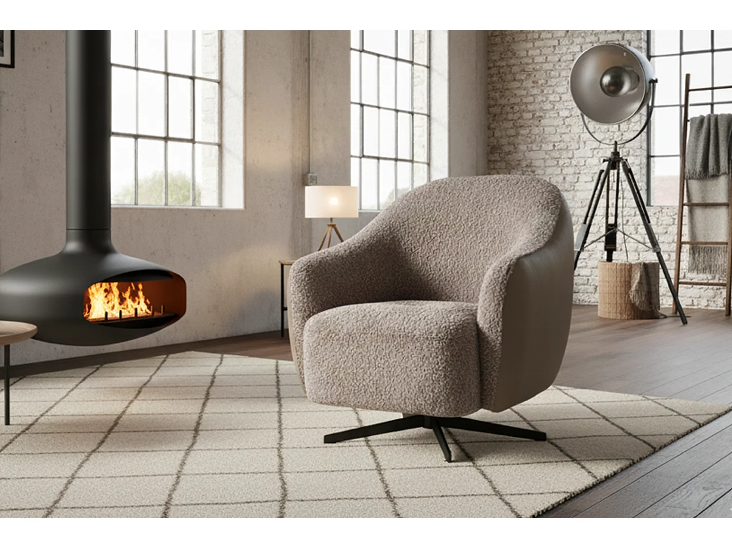 Draaibare fauteuil - Taupe Imitatieleer, bouclé - BRITTO