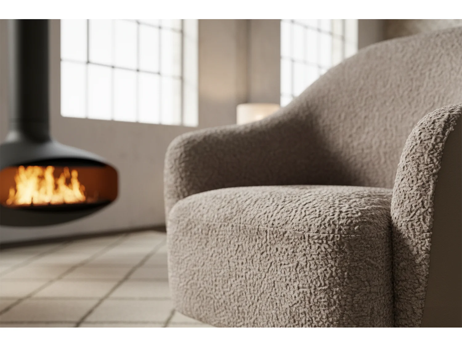 Draaibare fauteuil - Taupe Imitatieleer, bouclé - BRITTO