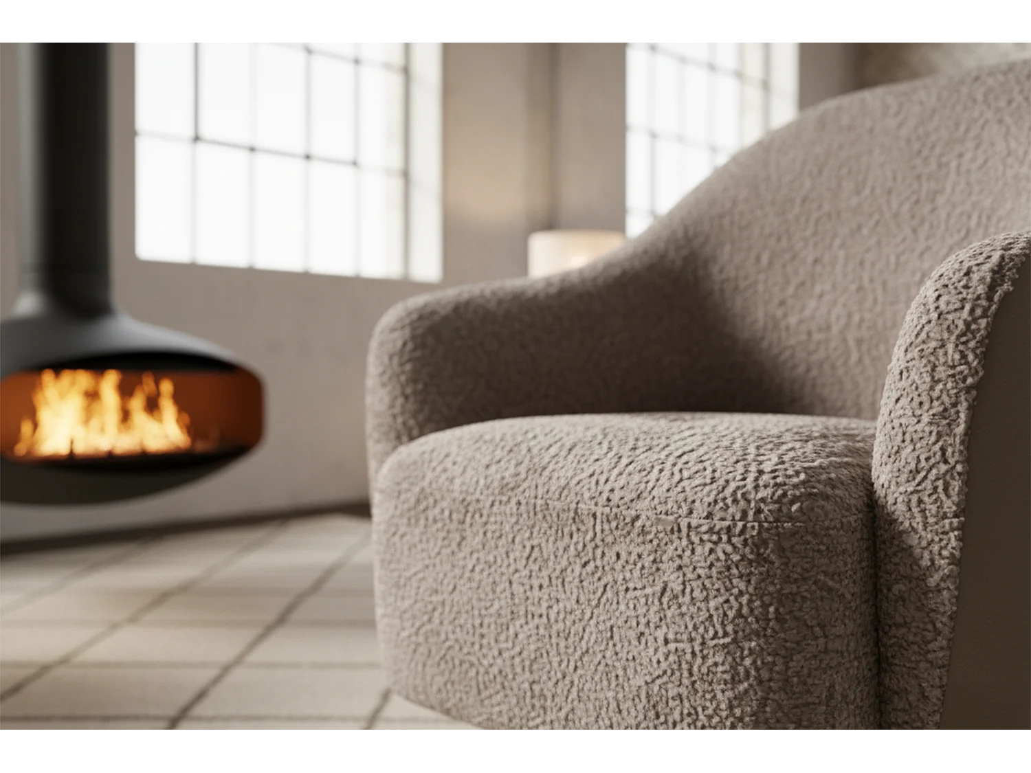 Draaibare fauteuil - Taupe Imitatieleer, bouclé - BRITTO