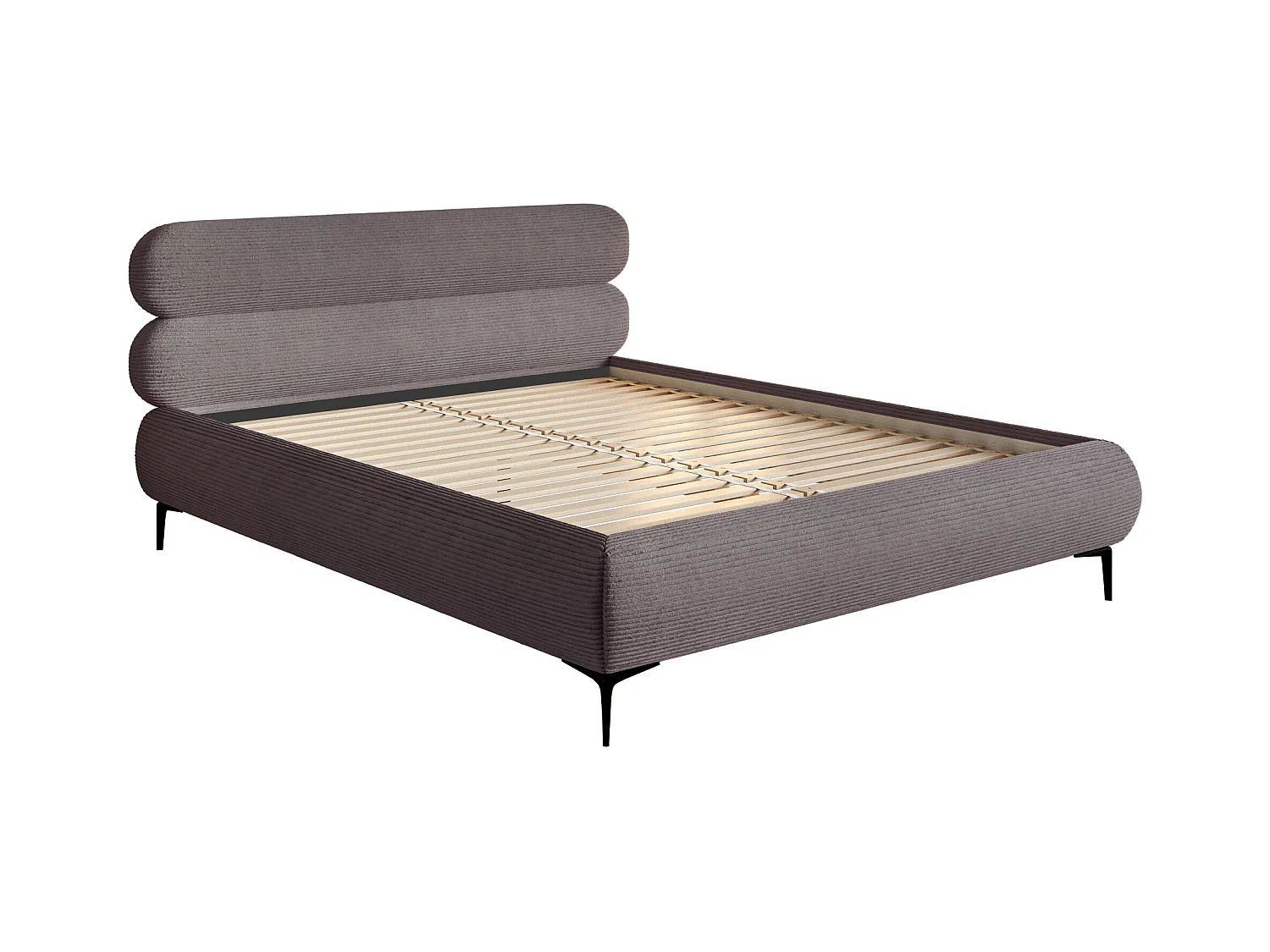 Gestoffeerd bed 160×200 – ribfluweel en zwarte poten – olijfgroen – ROULE CORD