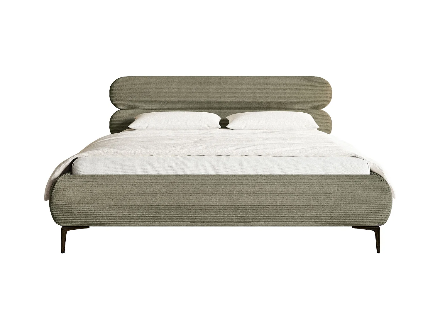 Gestoffeerd bed 160×200 – ribfluweel en zwarte poten – olijfgroen – ROULE CORD