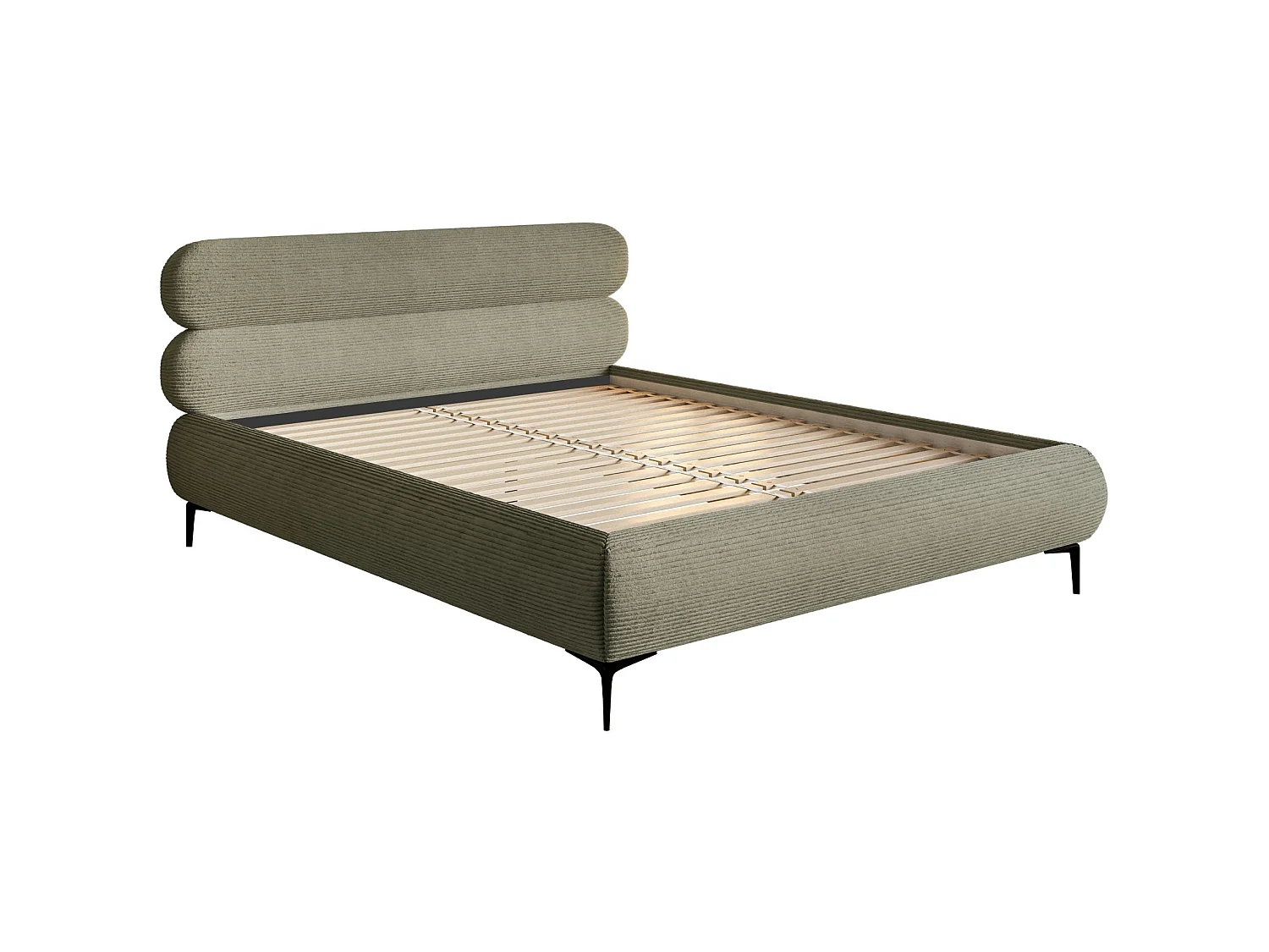 Lit tapissé 180x200 – sans rangement – velours côtelé – vert olive – ROULE CORD