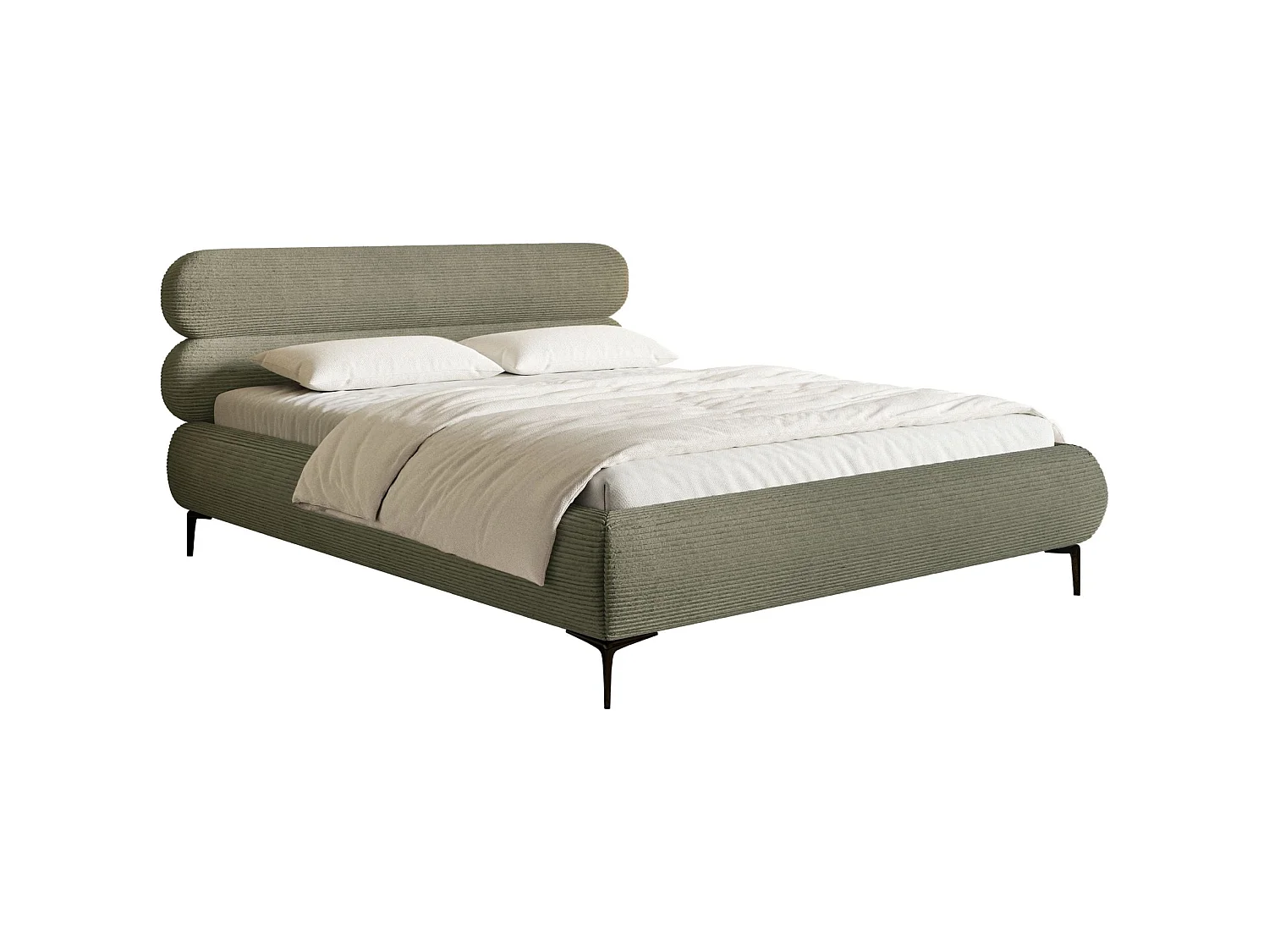 Lit tapissé 180x200 – sans rangement – velours côtelé – vert olive – ROULE CORD