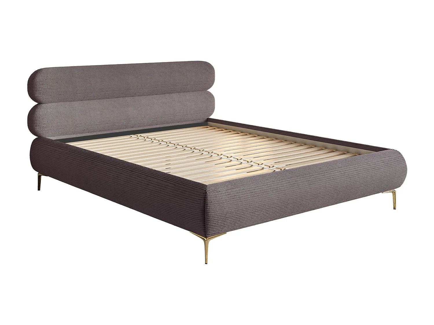 Lit tapissé 160x200 – sans rangement – velours côtelé – gris – ROULE CORD