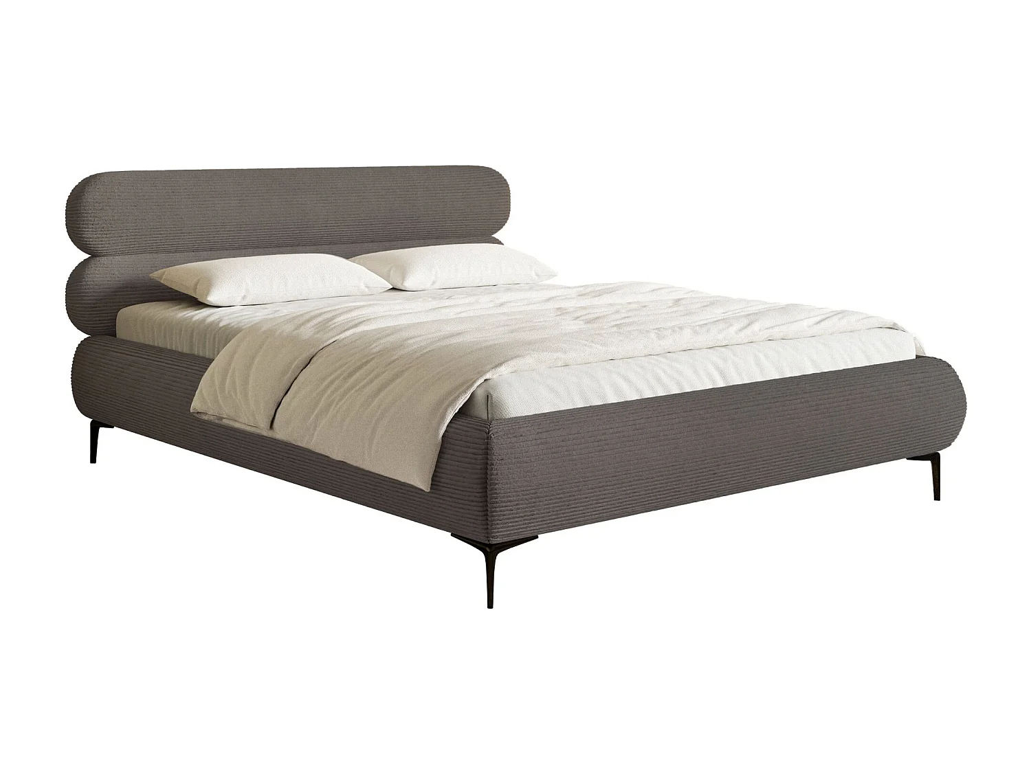 Lit tapissé 160x200 – sans rangement – velours côtelé – gris – ROULE CORD