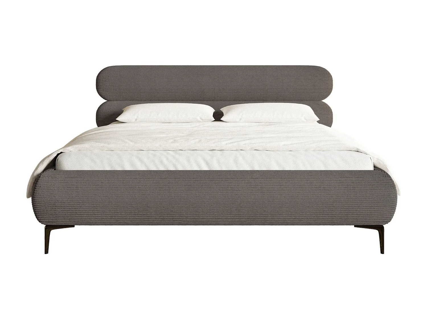 Lit tapissé 160x200 – sans rangement – velours côtelé – gris – ROULE CORD