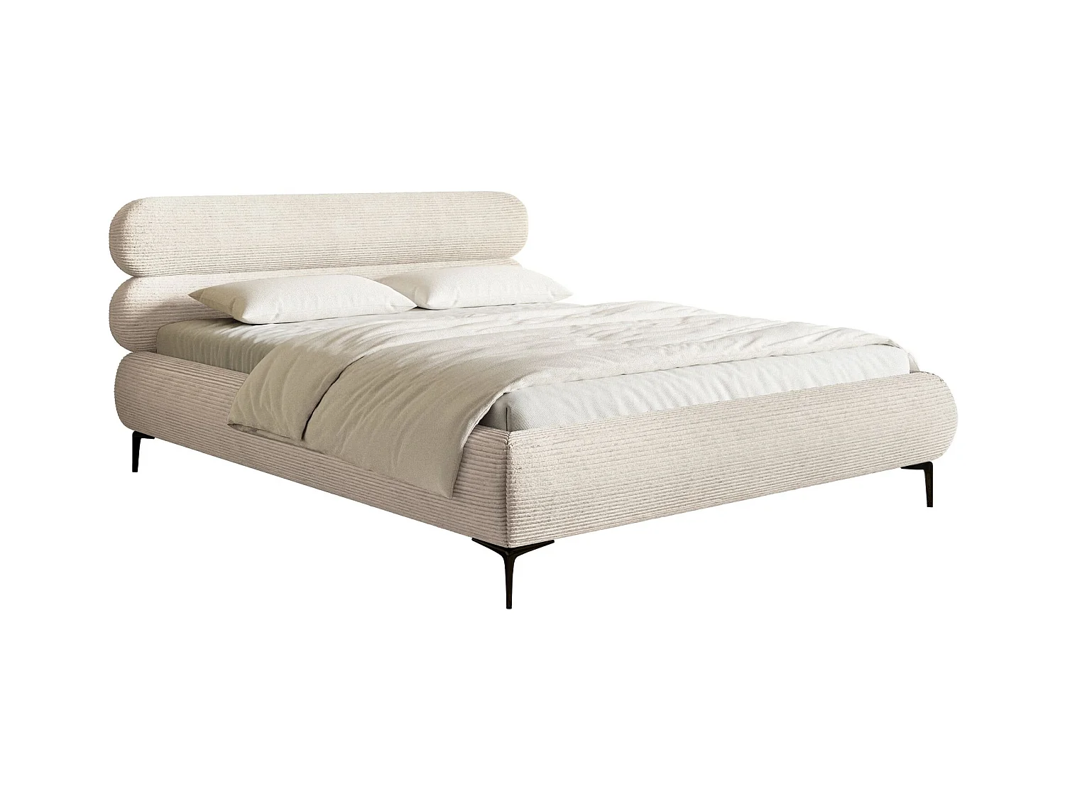 Lit tapissé 180x200 – sans rangement – velours côtelé – beige clair – ROULE CORD