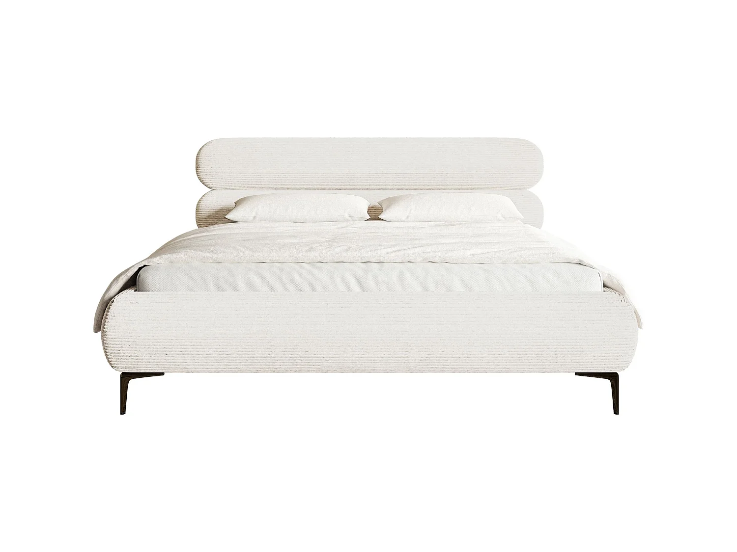 Gestoffeerd bed 160×200 – ribfluweel en goudkleurige poten – crème – ROULE CORD