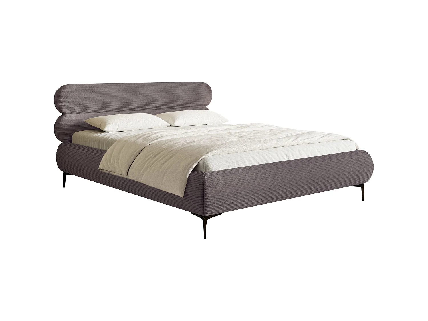 Gestoffeerd bed 160×200 – ribfluweel en goudkleurige poten – bruin – ROULE CORD