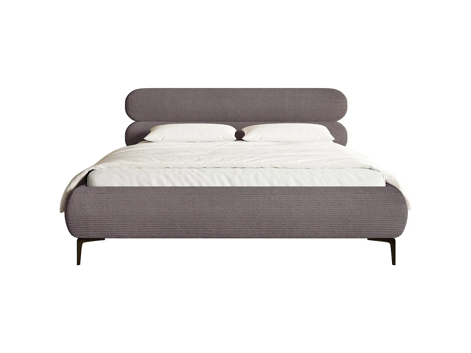 Gestoffeerd bed 160×200 – ribfluweel en goudkleurige poten – bruin – ROULE CORD