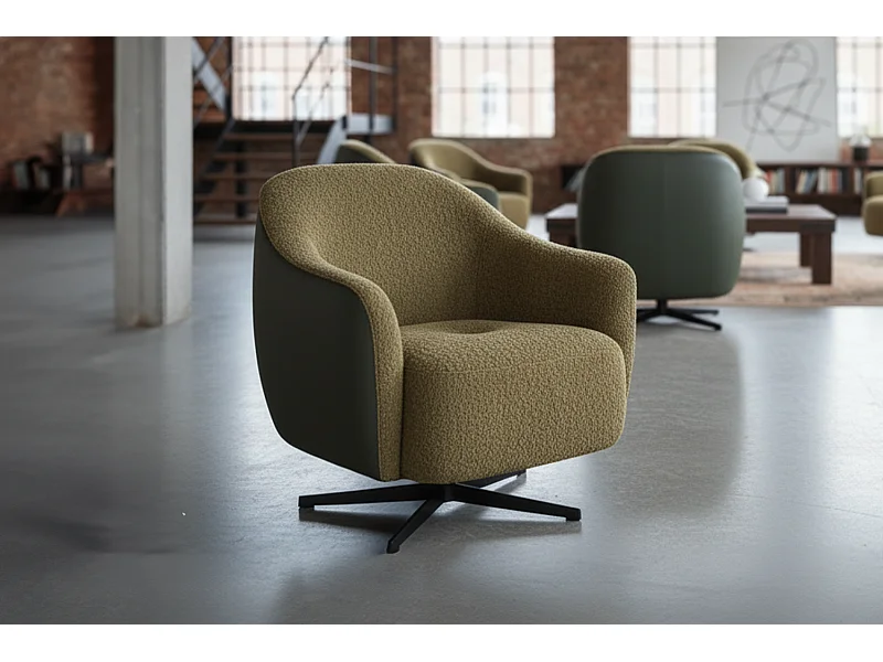 Draaibare fauteuil - Groen Imitatieleer, bouclé - BRITTO