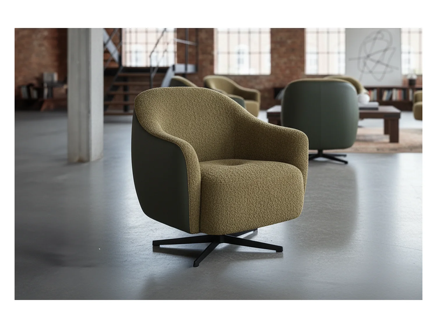 Drehsessel - Grün Kunstleder, Bouclé - BRITTO