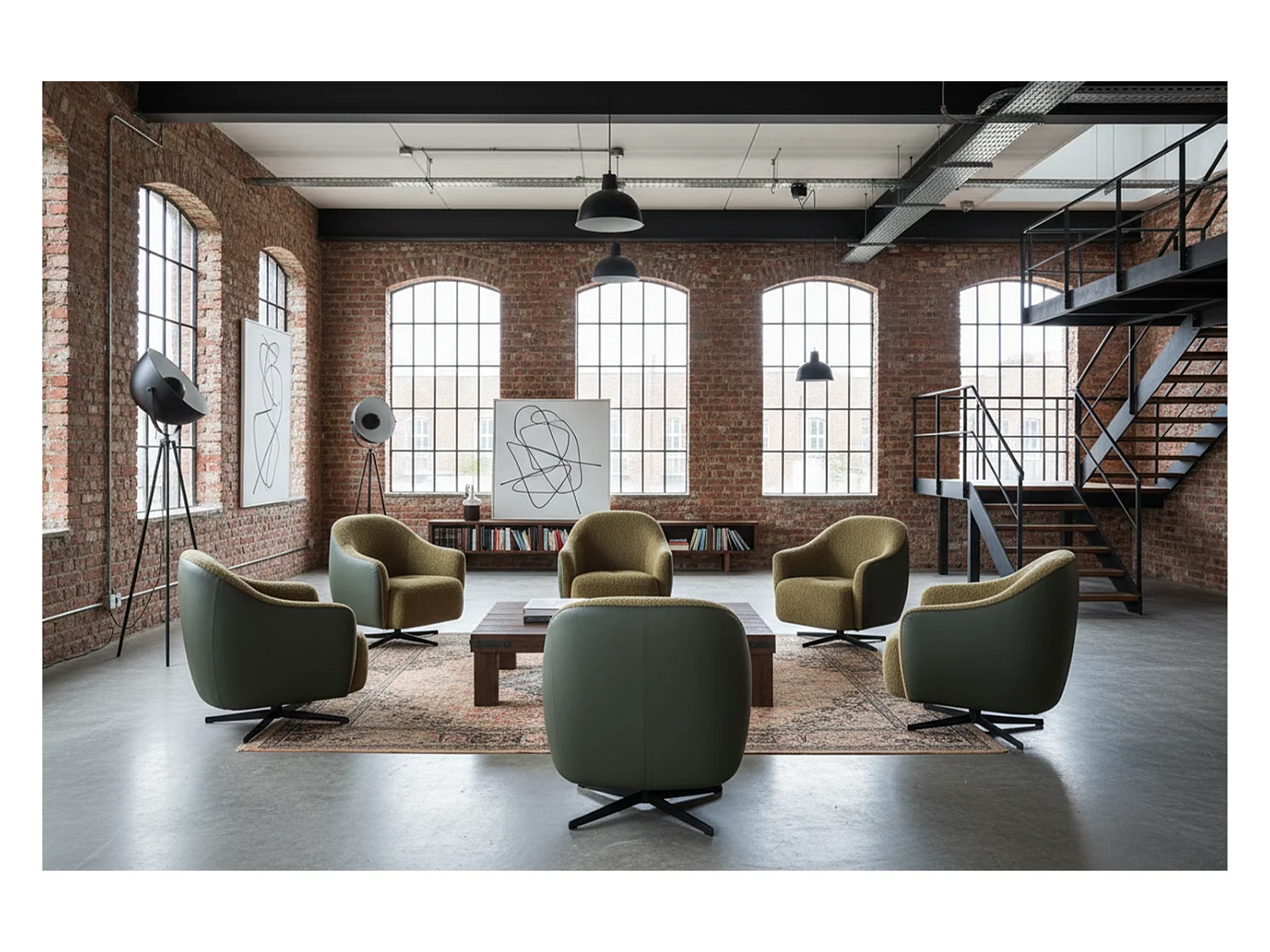 Drehsessel - Grün Kunstleder, Bouclé - BRITTO