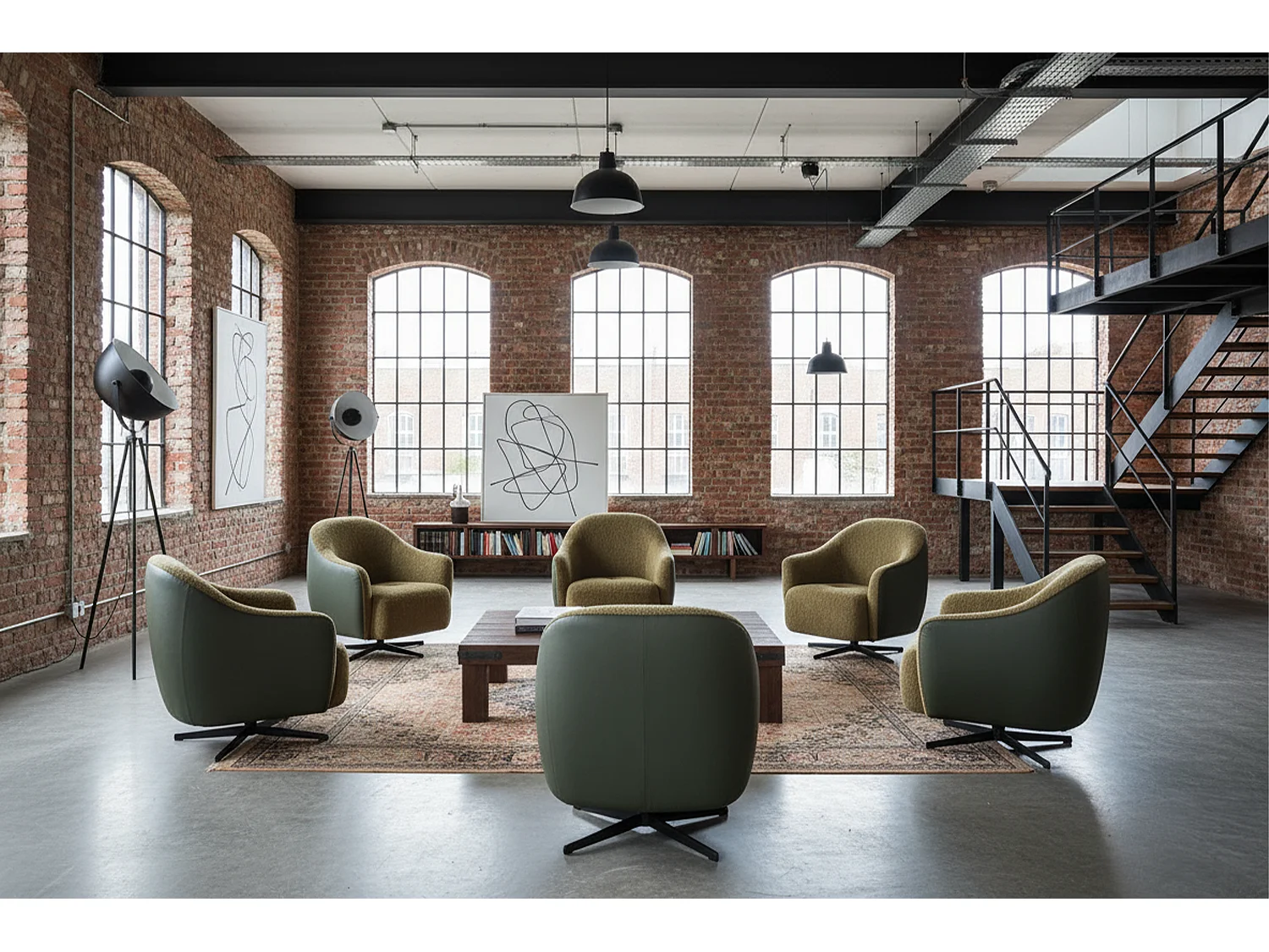 Draaibare fauteuil - Groen Imitatieleer, bouclé - BRITTO