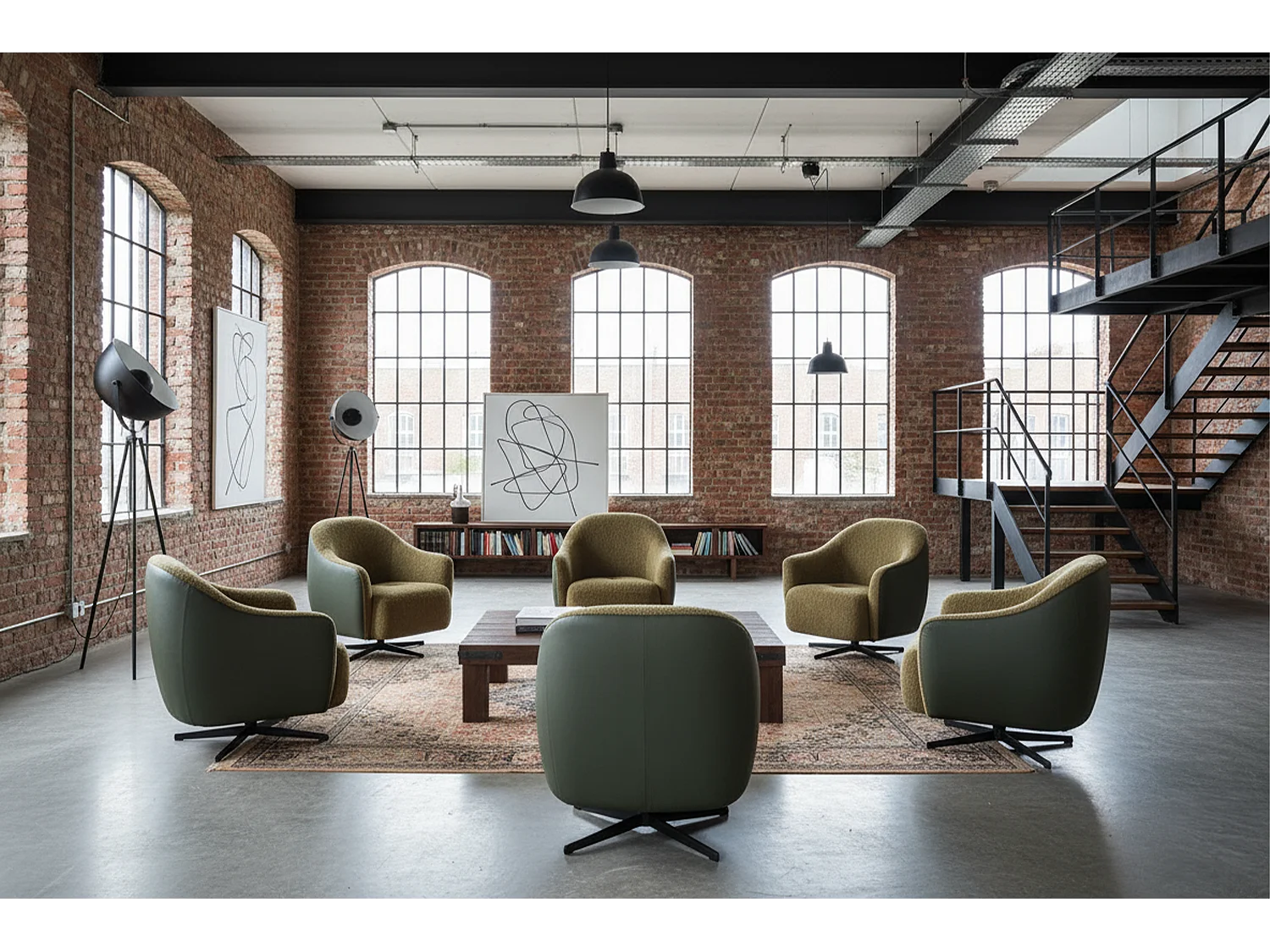 Draaibare fauteuil - Groen Imitatieleer, bouclé - BRITTO