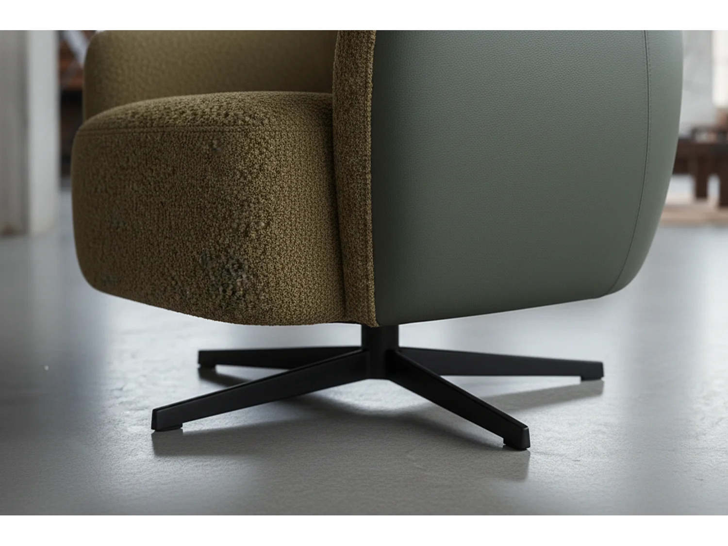 Draaibare fauteuil - Groen Imitatieleer, bouclé - BRITTO