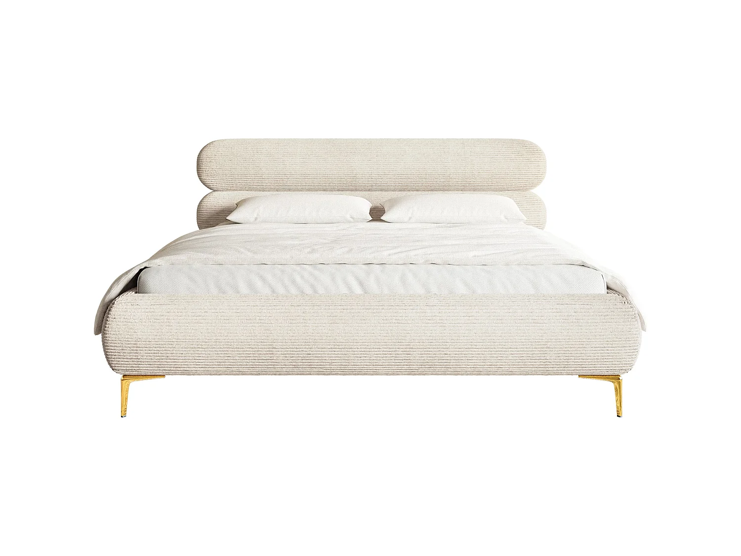 Lit tapissé 160x200 – sans rangement – velours côtelé – beige clair – ROULE CORD