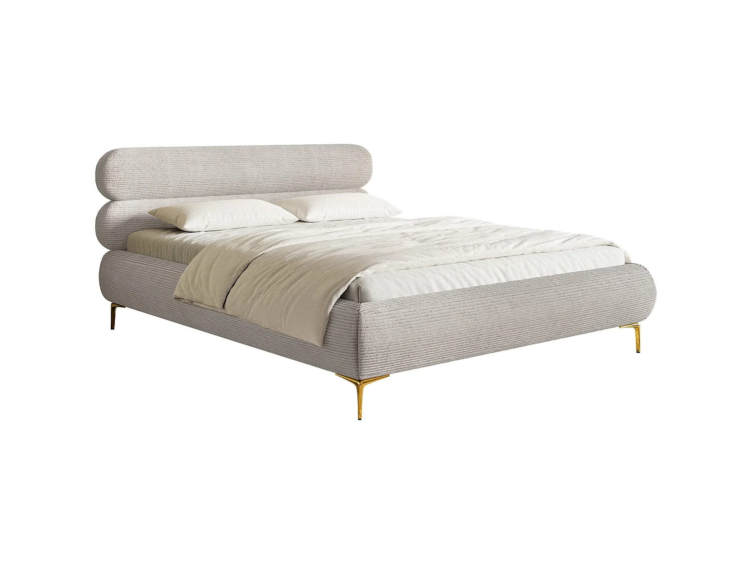 Lit tapissé 160x200 – sans rangement – velours côtelé – greige – ROULE CORD