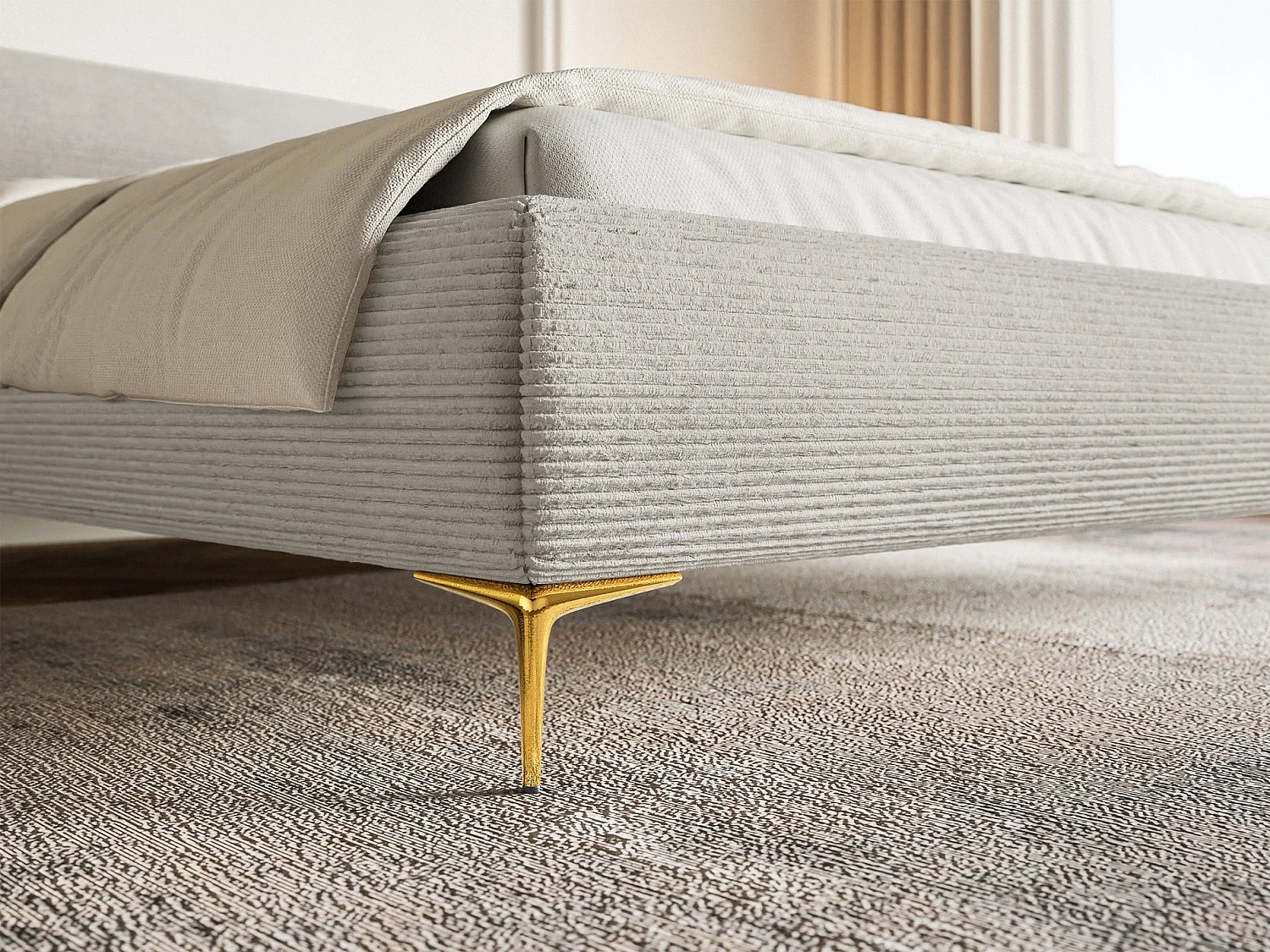 Lit tapissé 160x200 – sans rangement – velours côtelé – greige – ROULE CORD