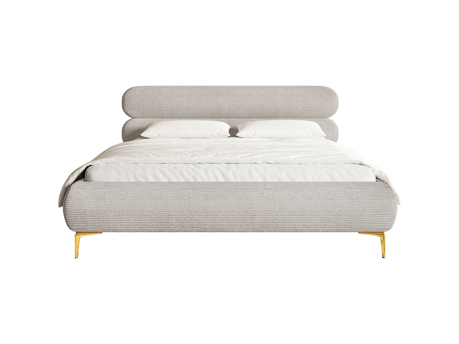 Lit tapissé 160x200 – sans rangement – velours côtelé – greige – ROULE CORD